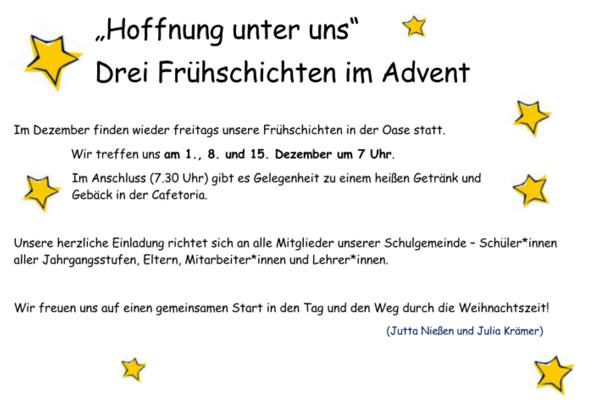 Drei Frühschichten im Advent 2023